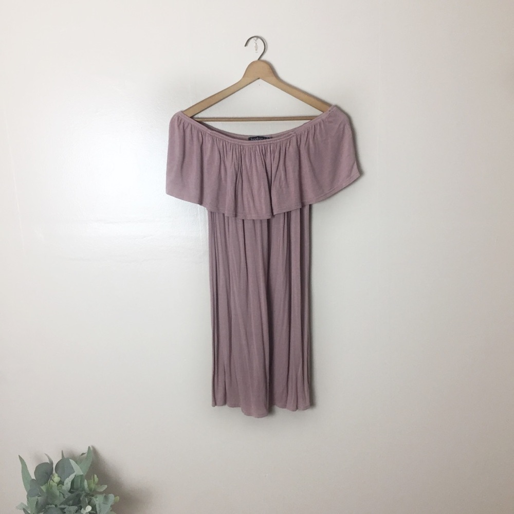[Boohoo] Women's Mauve Blush Pink Off The Shoulder Short Dress